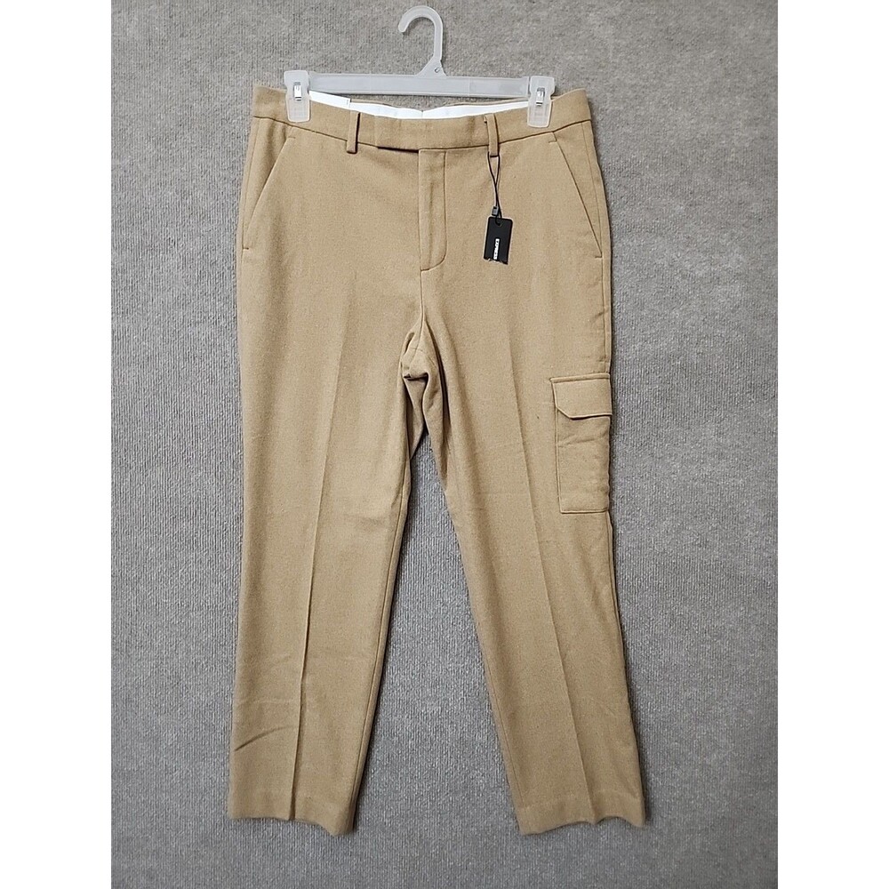 Express Slim Fit Wool Blend Pants Mens 32x30(28) Beige Brown Cargo Pocket NEW